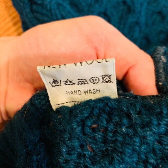 Country Knitwear Irish Wool Sweater Cable Knit Large Green Made In Ireland - Picture 8 of 16